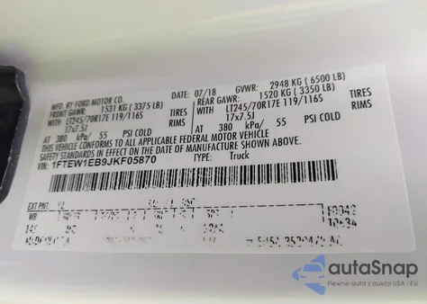 2018 Ford F-150 Xlt z USA, uszkodzony, nr VIN 1FTEW1EB9JKF05870